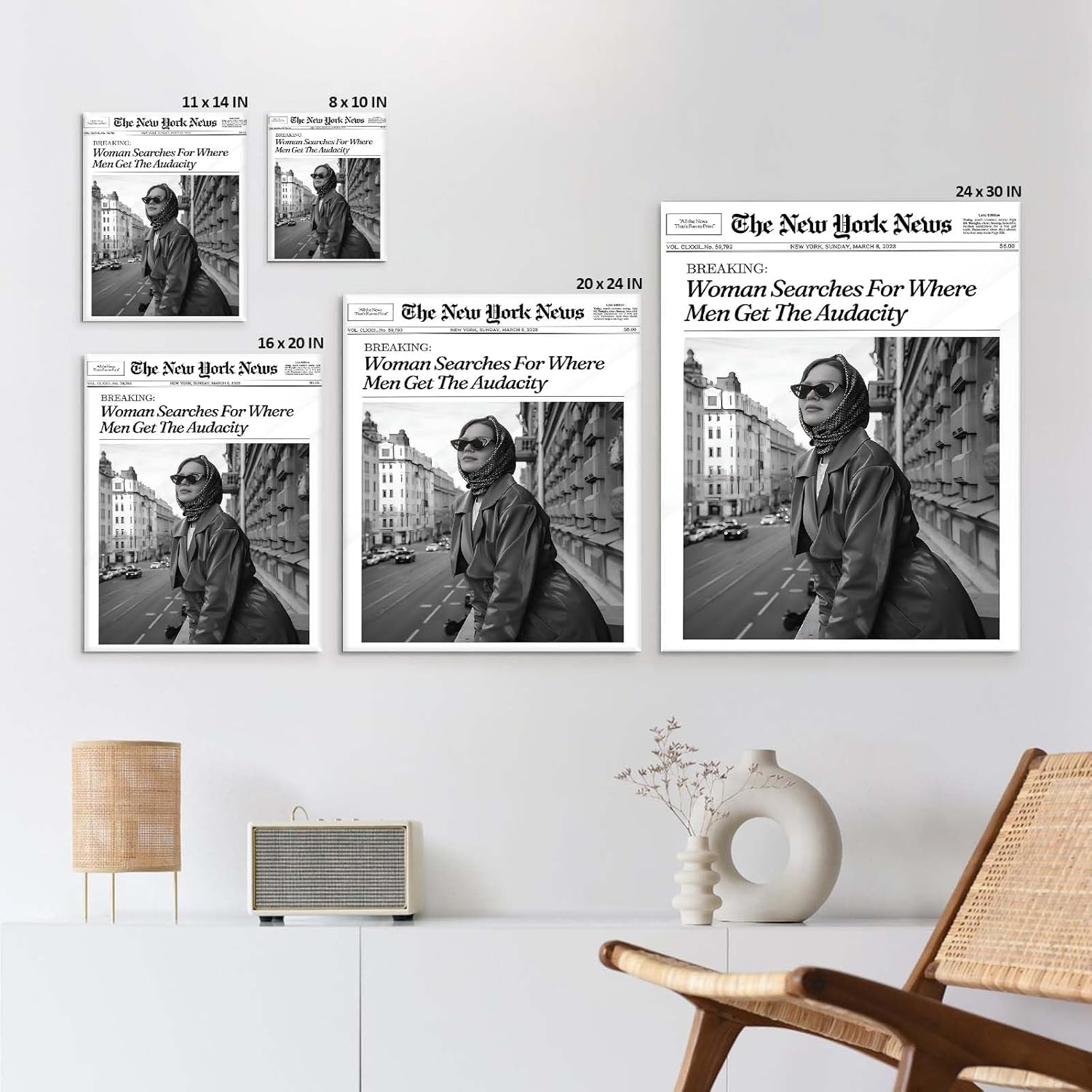Vintage Newspaper Canvas Wall Art Trendy Pictures Print, Black and White Poster Framed Art, Retro Woman Oil Painting for Bedroom, Bathroom, Office, and Farmhouse Wall Décor 8x10inch - Image 6