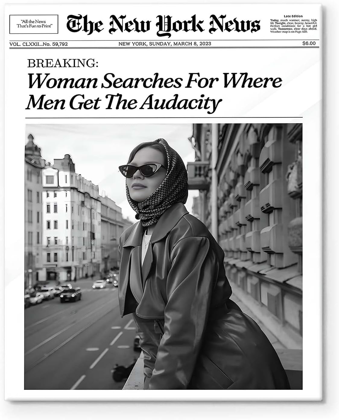 Vintage Newspaper Canvas Wall Art Trendy Pictures Print, Black and White Poster Framed Art, Retro Woman Oil Painting for Bedroom, Bathroom, Office, and Farmhouse Wall Décor 8x10inch - Image 2