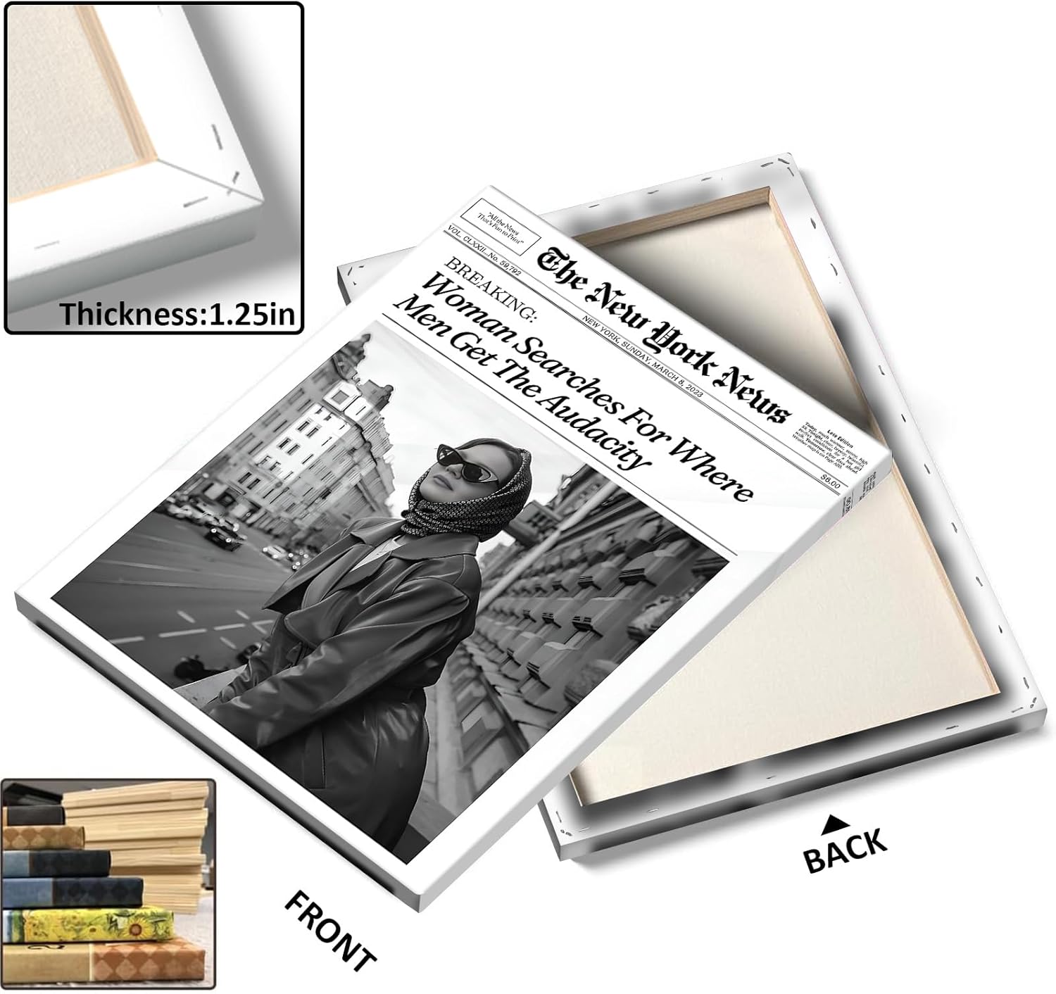 Vintage Newspaper Canvas Wall Art Trendy Pictures Print, Black and White Poster Framed Art, Retro Woman Oil Painting for Bedroom, Bathroom, Office, and Farmhouse Wall Décor 8x10inch - Image 3