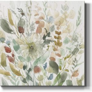 Wexford Home Square Premium Gallery Wrapped Canvas Flower Multicolor Wall Art Abstract Floral Romance Modern Pictures Print for Office, Ready to Hang, linen wildflower garden