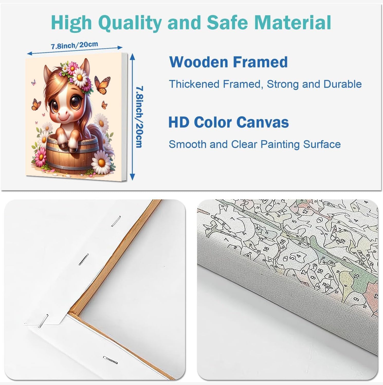 YarnWhimsy 4 Pack Paint by Numbers Kit for Kids with Frame- Animals Paint by Numbers for Kids Ages 4 8 12, Easy Elephants Horses Cows Deer DIY Acrylic Oil Painting Kits for Home Wall Decor(8X8inch) - Image 2