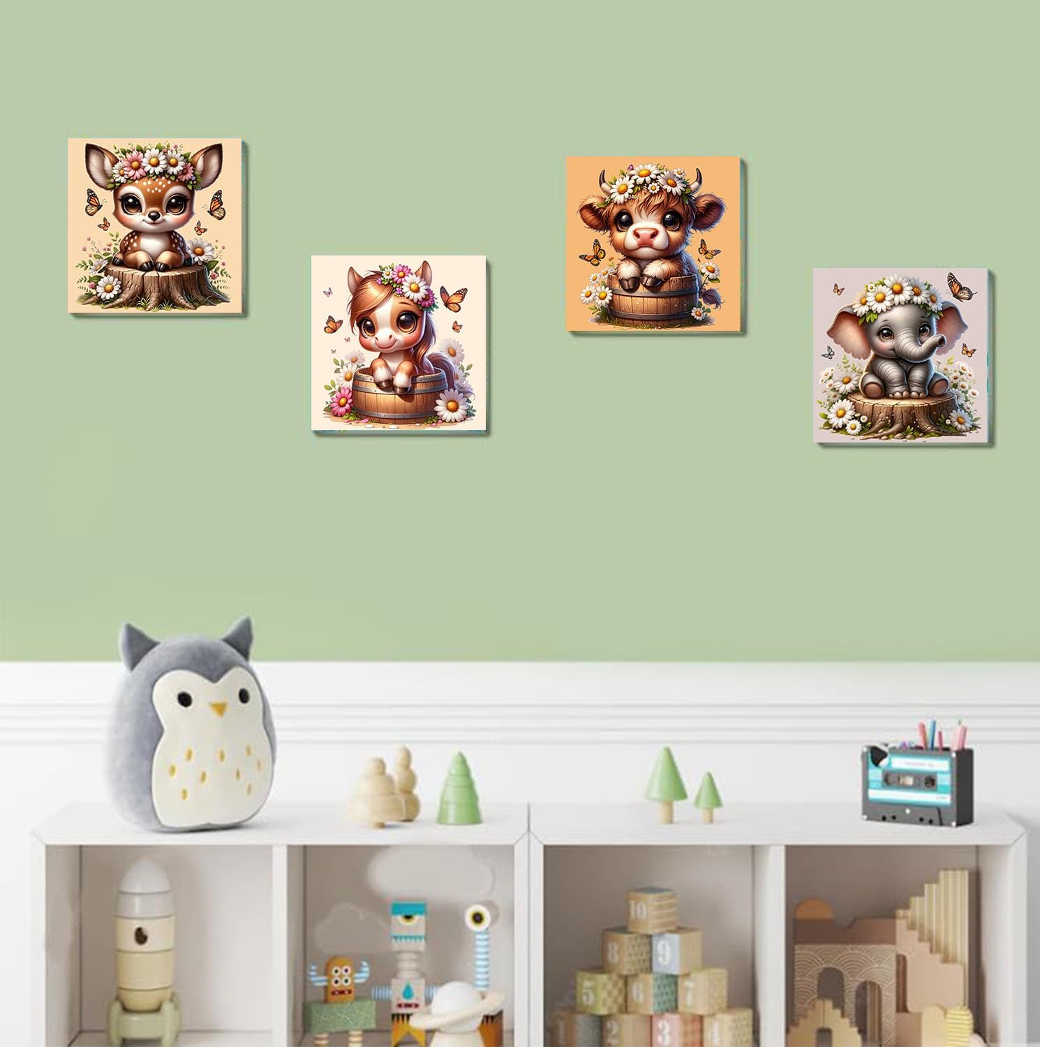 YarnWhimsy 4 Pack Paint by Numbers Kit for Kids with Frame- Animals Paint by Numbers for Kids Ages 4 8 12, Easy Elephants Horses Cows Deer DIY Acrylic Oil Painting Kits for Home Wall Decor(8X8inch) - Image 5