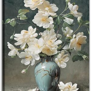 YMYXMC33 Flower Picture Decor Wall Art Canvas Print White Floral Poster Decoration Bedroom Bathroom12x15